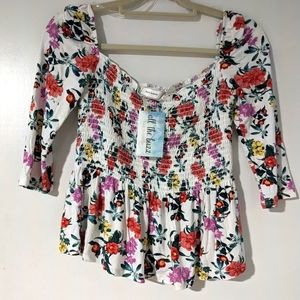 NWT super soft & stretchy ruched floral off the shoulder top